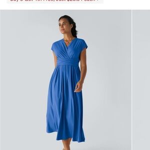 HALARA Blue V-Neck Flutter Sleeve Midi Dress